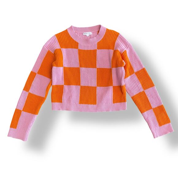 Anthropologie Grey Lab Pink Checkerboard Knit Sweater Size Small‎ Preppy Casual - Picture 1 of 6